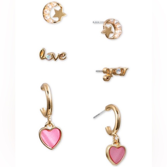 INC International Concepts Jewelry - INC International Concepts Love You, Pink Heart, Star & Moon 3 Pc Earring Set